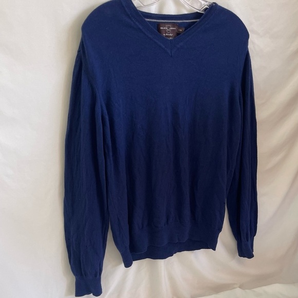 Black Brown 100% Merino Wool Sweater Mens Large V-Neck Pullover Gray Italy - Picture 1 of 8